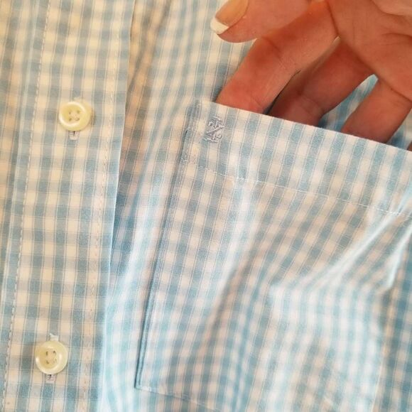 IZOD Blue White Plaid L/S Button Down Large - Picture 5 of 7